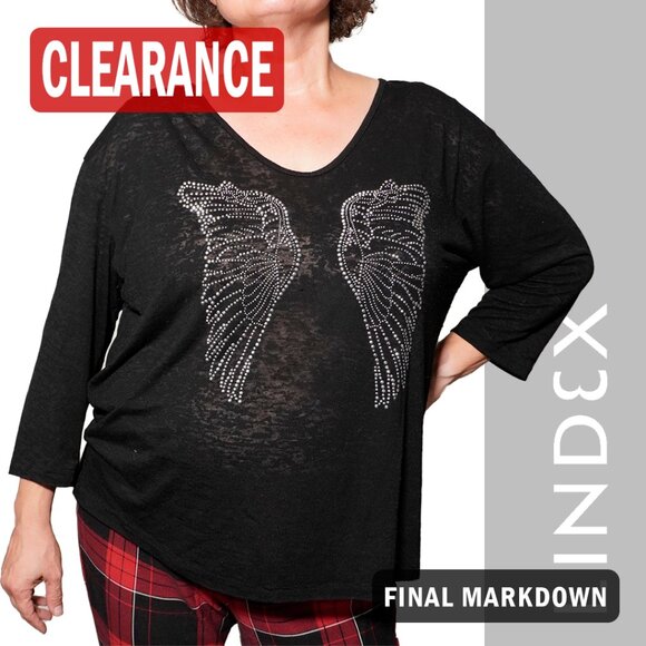 Black Sheer Angel Wings Rhinestone Top (European Brand) - Picture 1 of 8